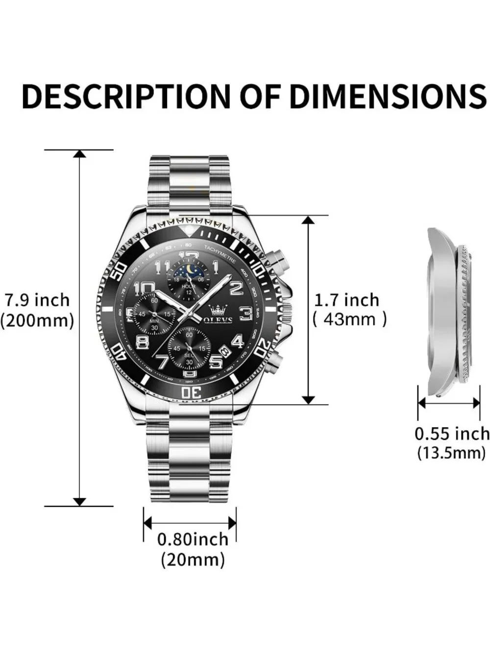 Men's Silver And Black Stainless Steel Chronograph Analog Quartz Luxury Watch